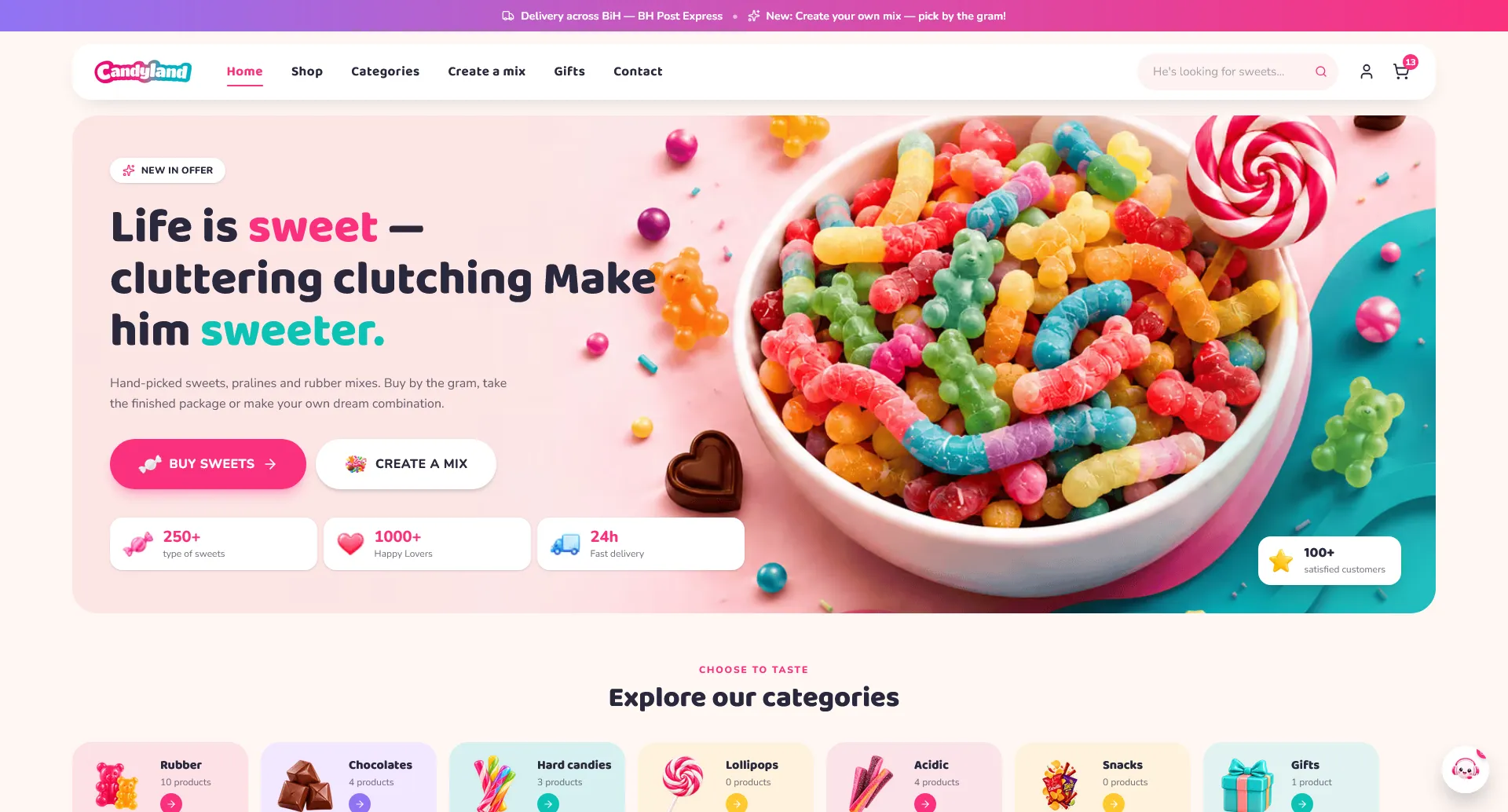 Candyland storefront homepage